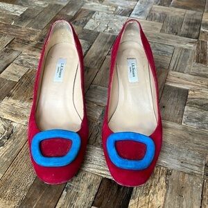 LK Bennett Red Suede Chunky Heel Pumps